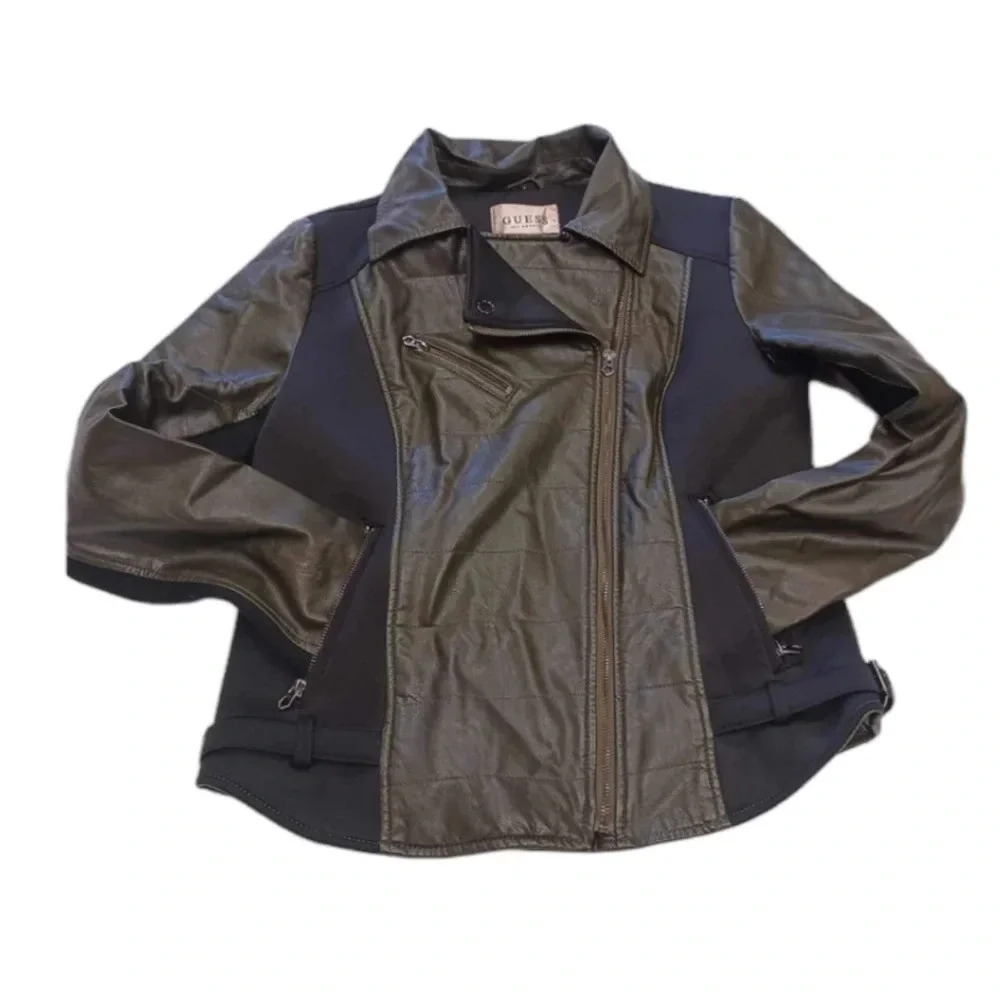 Guess Moto Faux Leather Jacket Size Large - Picture 5 of 11